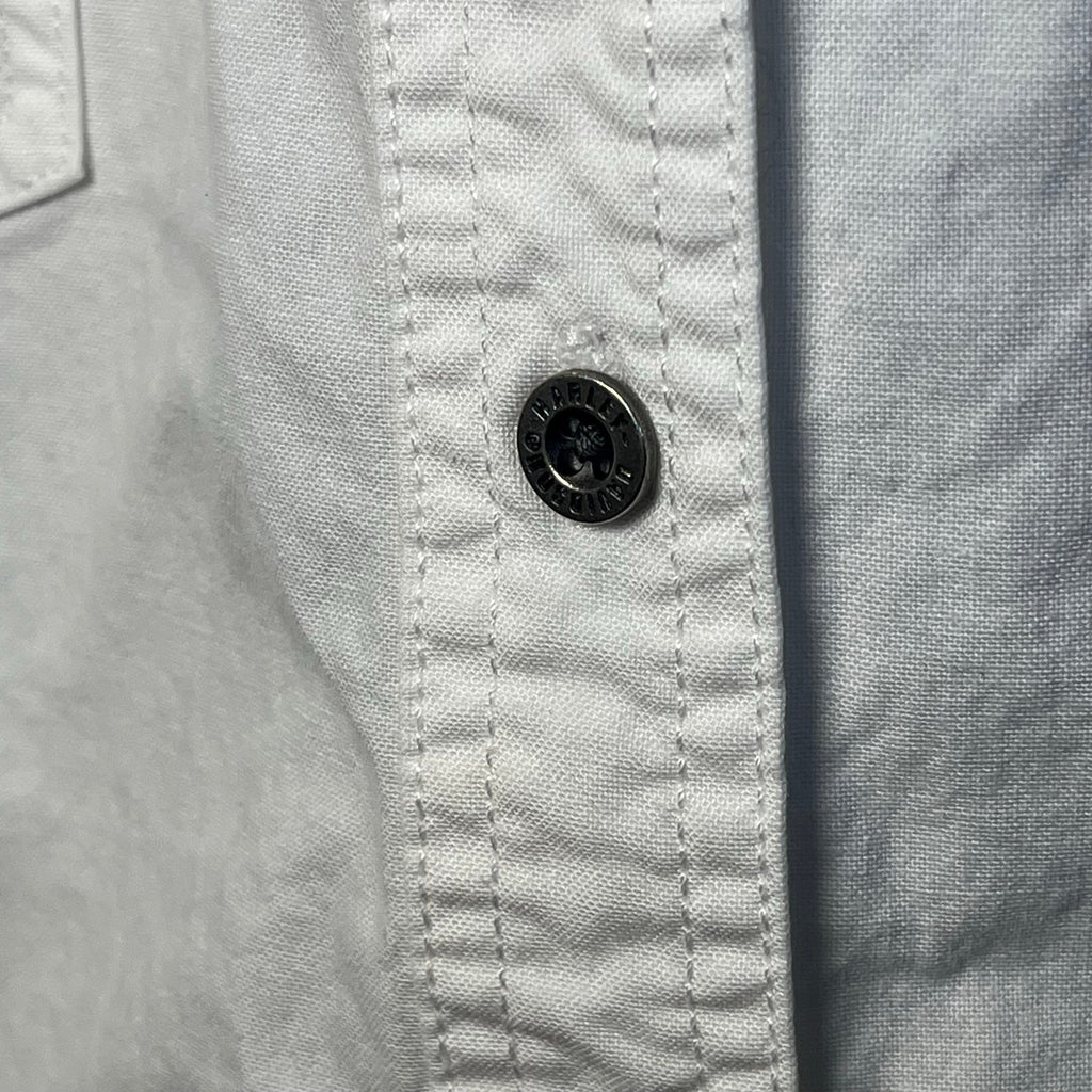 VTG 90s Harley Davidson 3XL White Button Down Shirt Short Sleeve Biker Grommet