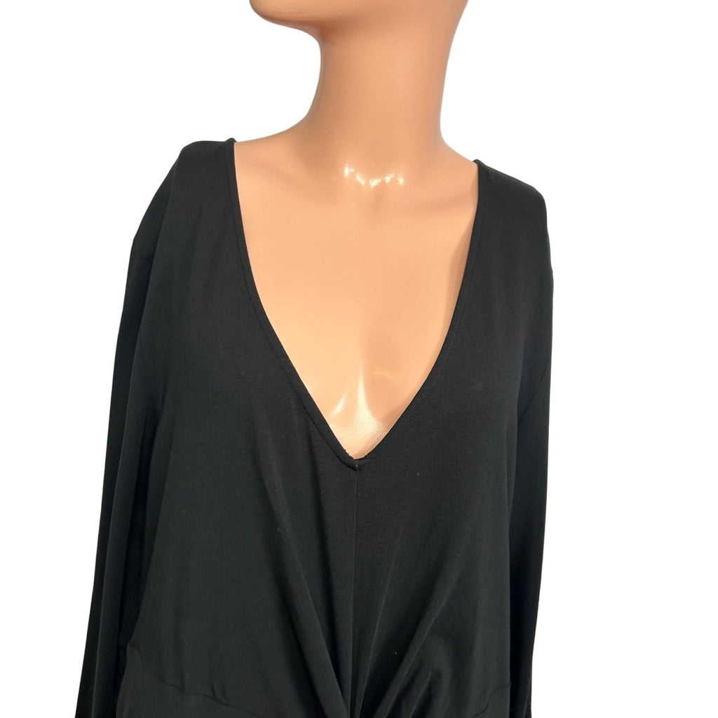 Lands End L Cotton Modal Black Twist Waist Maxi Dress Pockets Loungewear Modest