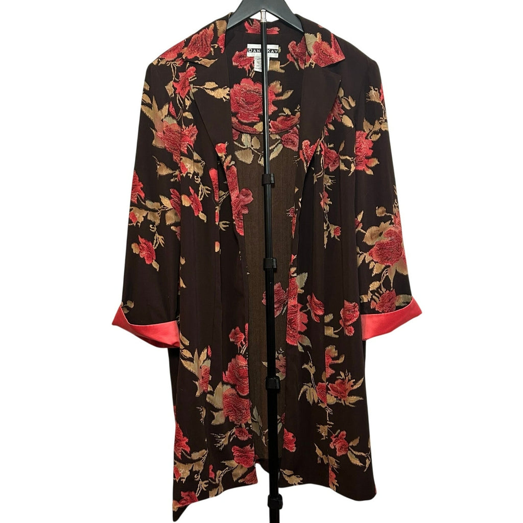 VTG Dana Kay Floral Long Duster Coat Brown 22W Y2K Whimsygoth Dark Academia