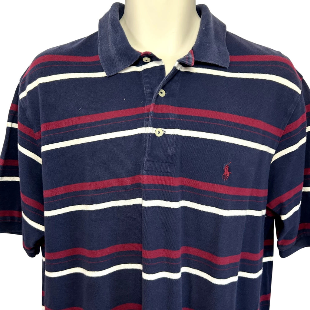 Polo Golf Ralph Lauren XL Navy Burgundy Striped Polo Shirt Embroidered Pony