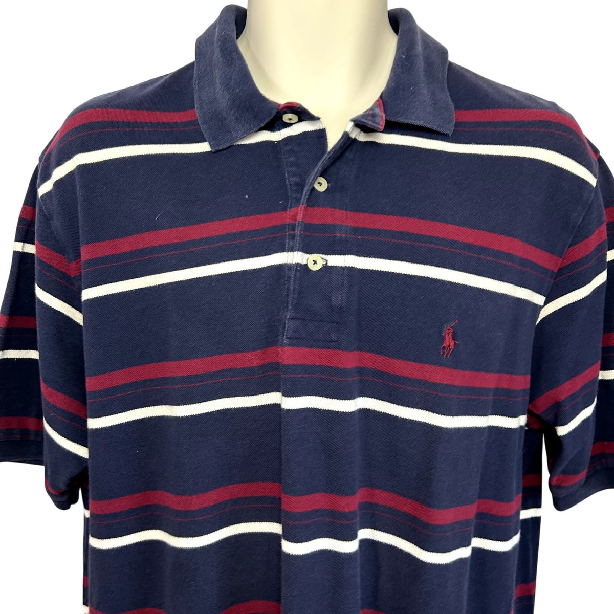 Polo Golf Ralph Lauren XL Navy Burgundy Striped Polo Shirt Embroidered Pony