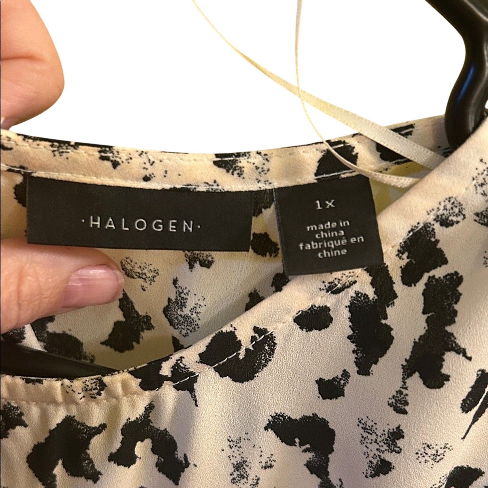 Halogen Cap Sleeve Blouse 1X Plus Size Animal Print Black White Nordstrom Top