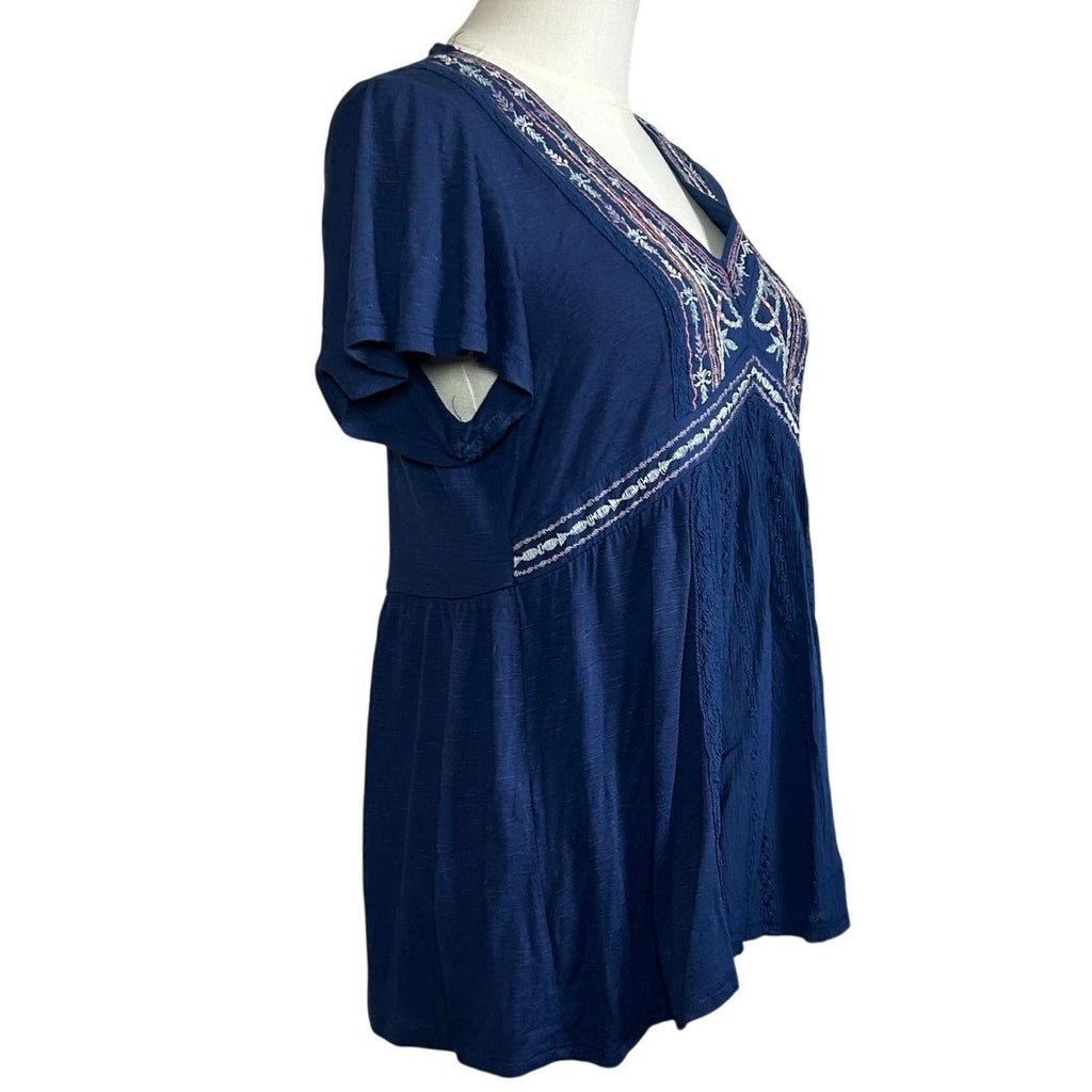 Knox Rose S Blue Embroidered Peasant Top Boho Casual Cottage Indie Twee Festival