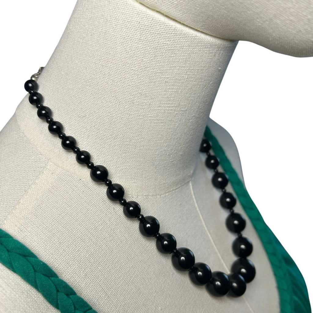 VTG Y2K Black Graduated Bead Necklace Adjustable Whimsygoth Grunge Goth Siren
