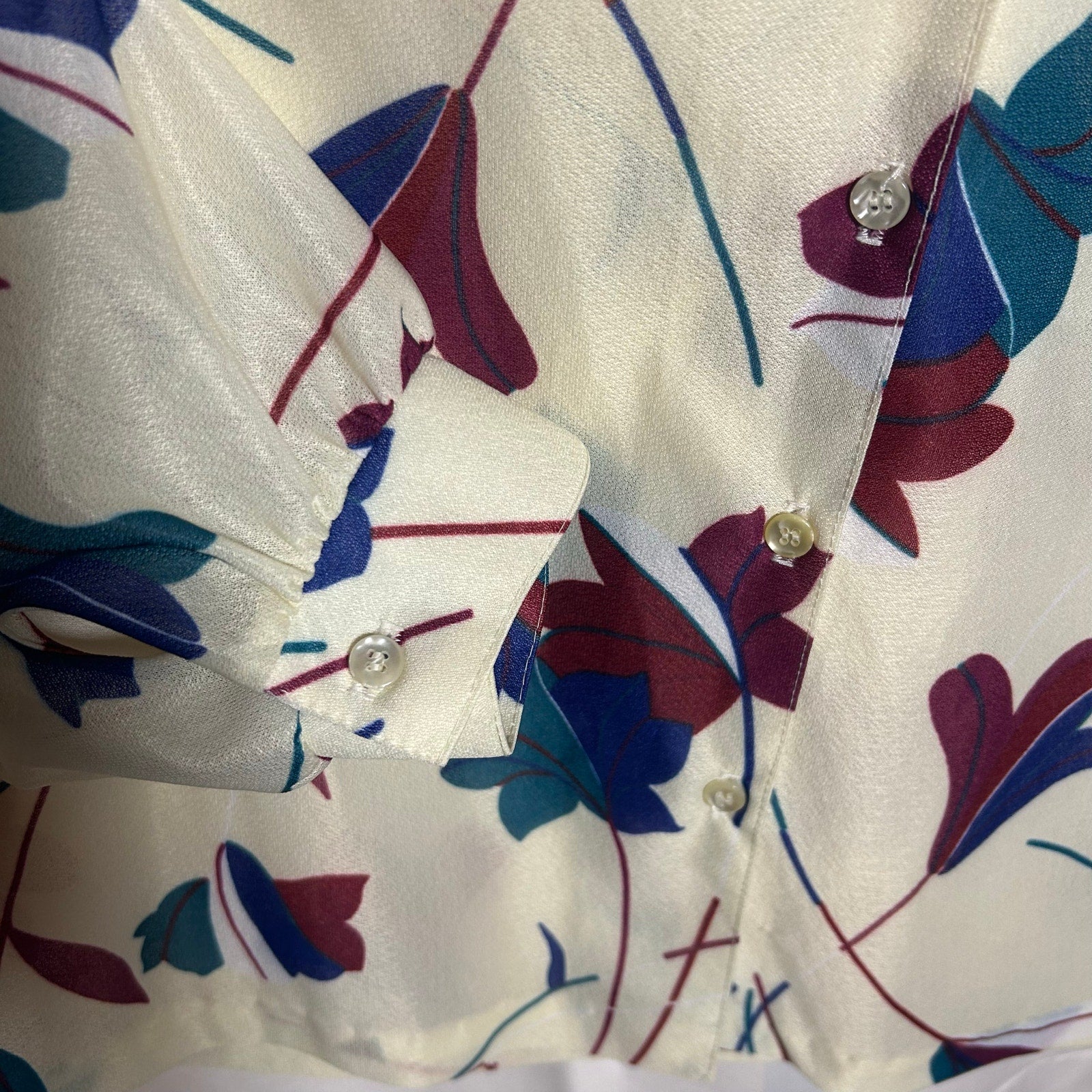 VTG Vera Neumann Ivory Floral Button Up Blouse Large Whimsygoth Boho Retro 70s