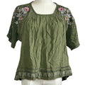 Knox Rose Blouse Small Green Rayon Embroidered Boho Peasant Indie Retro Cottage