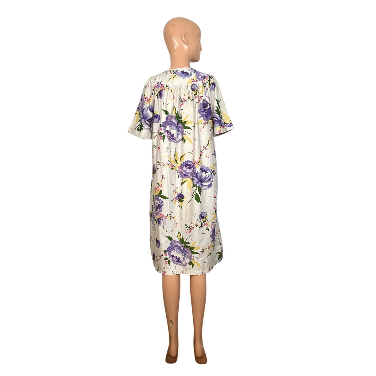 VTG 70s Grand Design S White Purple Floral Quilted Yoke Mumu Midi Dress Retro