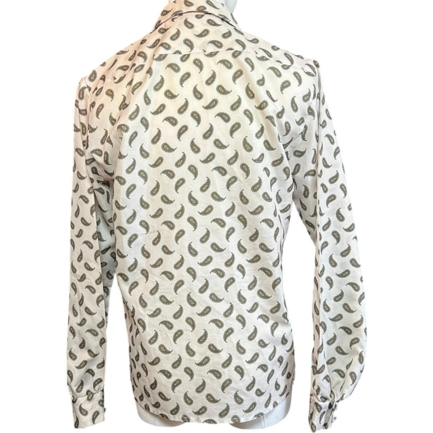 VTG 90s Handmade White Green Paisley Print Top Cloth Buttons Whimsigoth Boho