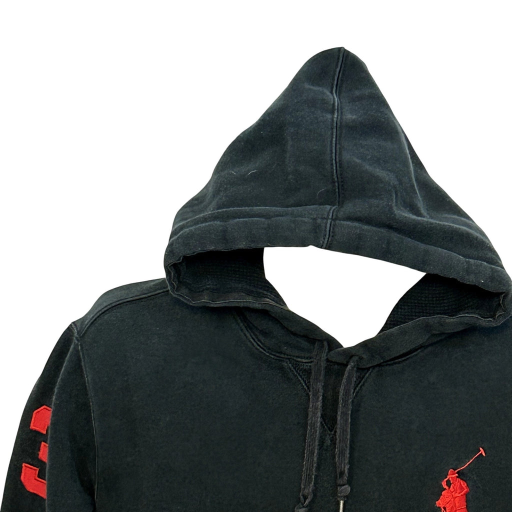 Polo Ralph Lauren L Black Waffle Lined Fleece Team Captain Pullover Hoodie Pony