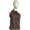 Brown Leopard Print S Top Pussy Bow Halter Neckline Y2K Boho Preppy Office Siren