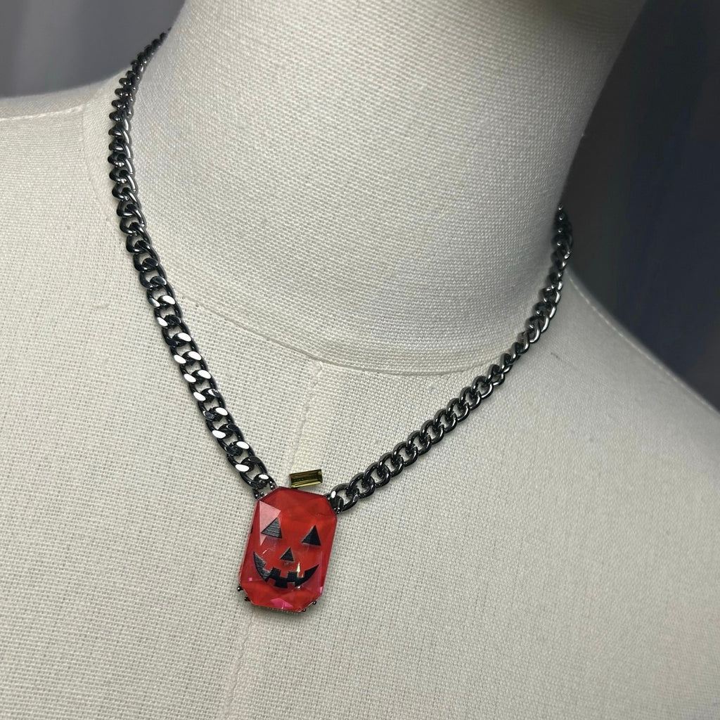Betsey Johnson Orange Pumpkin Pendant Chain Necklace Halloween Goth Whimsygoth