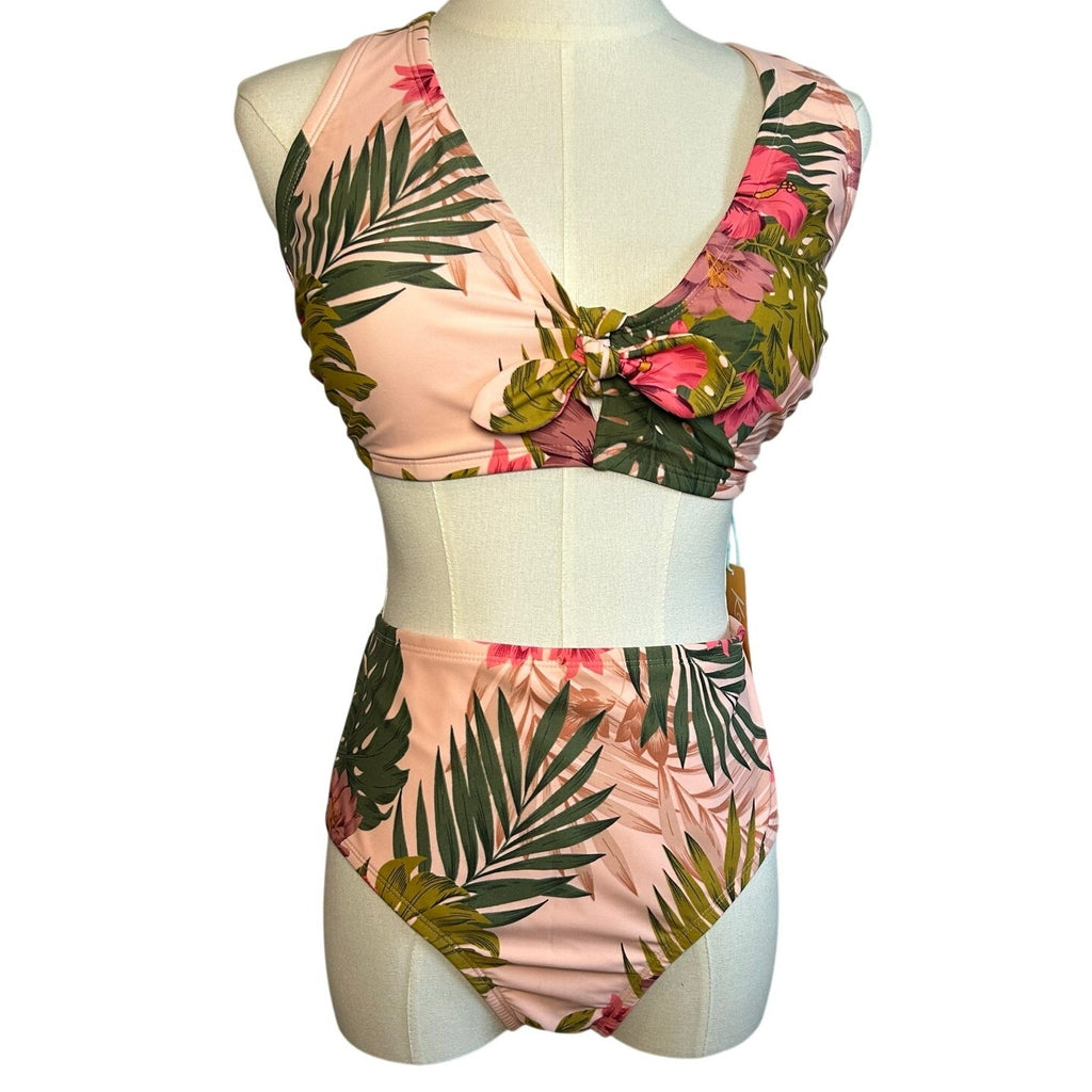 NWT Kona Sol Pink Green Triangle Bikini Swimsuit Set L D/DD Coquette Glam Boho