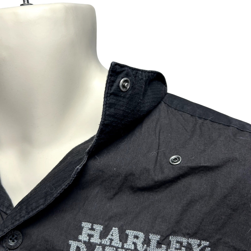 Harley-Davidson L Black Embroidered Bowling Moto Snap-Collar Mechanic Shirt