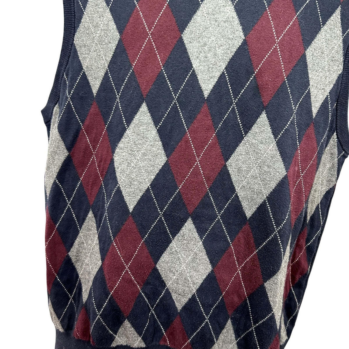 Chaps L Blue Argyle Cotton Knit V-Neck Sweater Vest Preppy Dark Academia