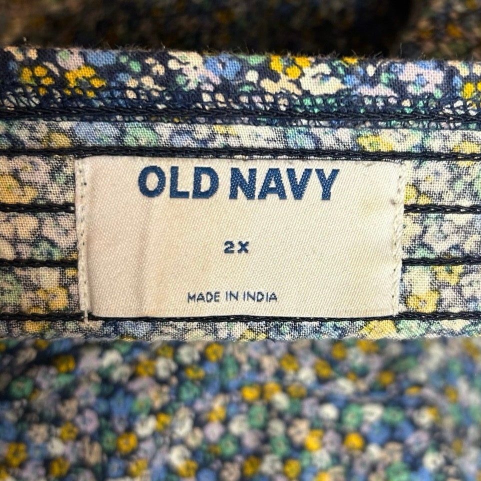 Old Navy Puff Blue Multicolor Floral Tiered Maxi Dress Plus 2X Cottage Cotton