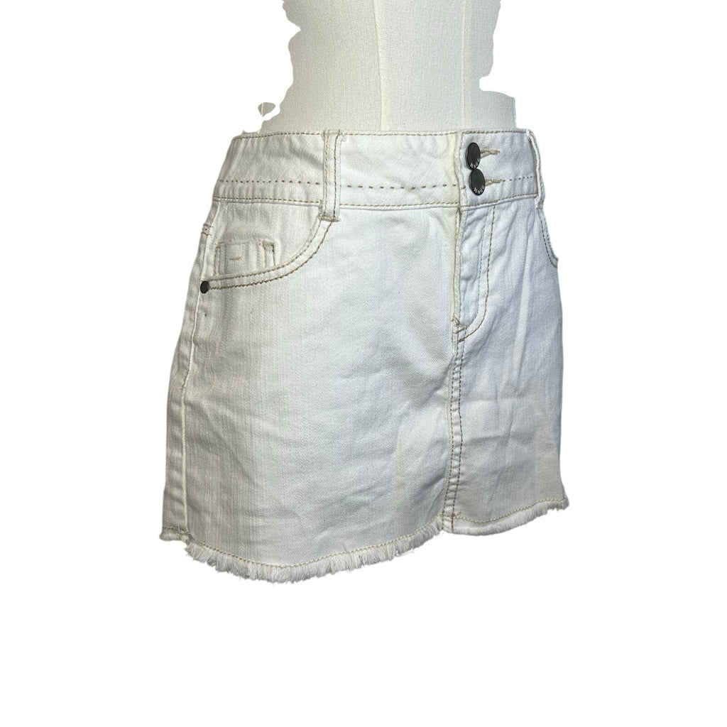 VTG Y2K Mudd White Denim 8 Mini Skirt Raw Hem Grunge Streetwear Retro Casual