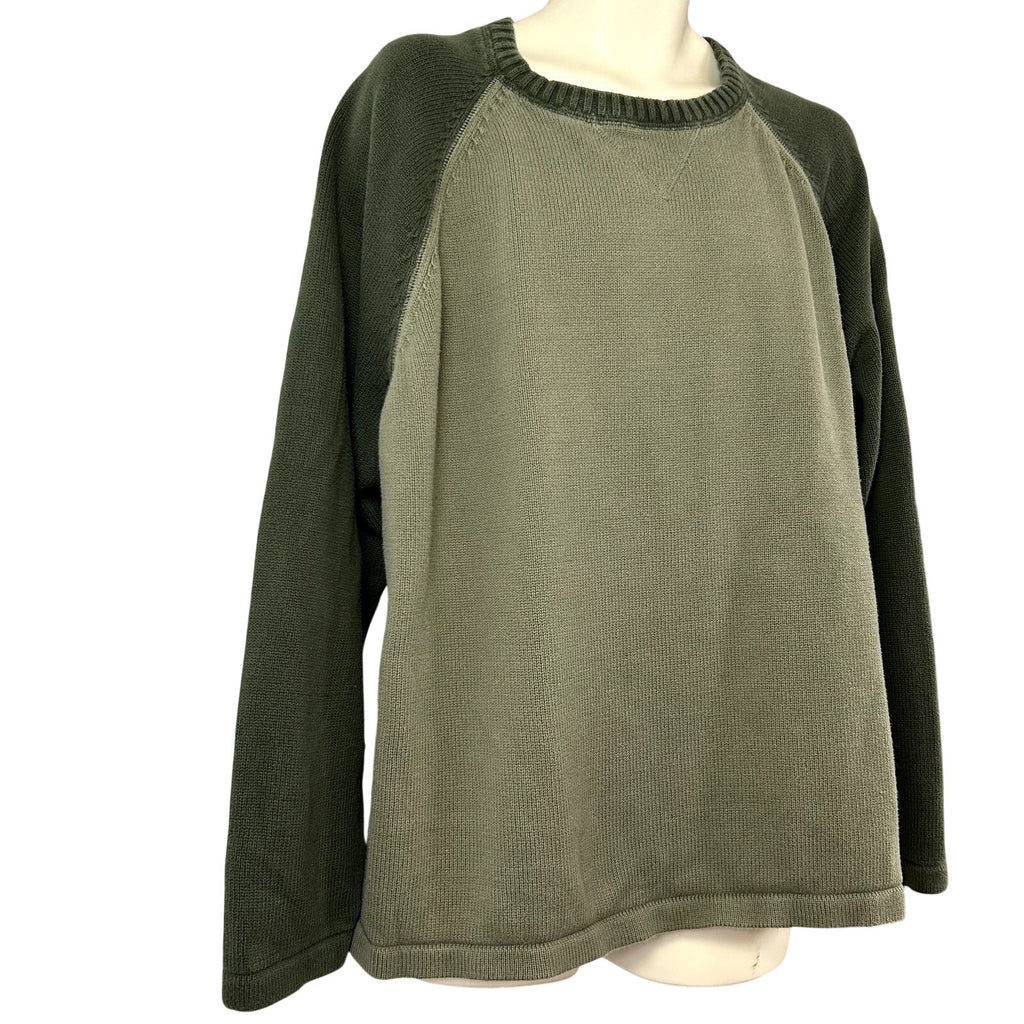 Eddie Bauer 2XL Green Dolman Sleeve Cotton Gauge Sweater Casual Basic Monochrome