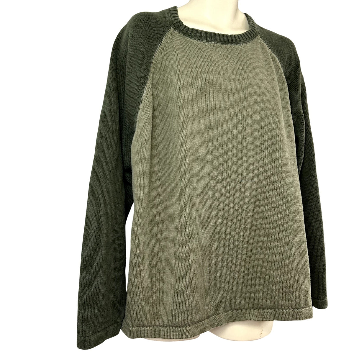 Eddie Bauer 2XL Green Dolman Sleeve Cotton Gauge Sweater Casual Basic Monochrome