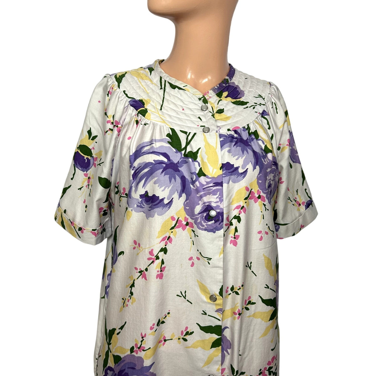 VTG 70s Grand Design S White Purple Floral Quilted Yoke Mumu Midi Dress Retro