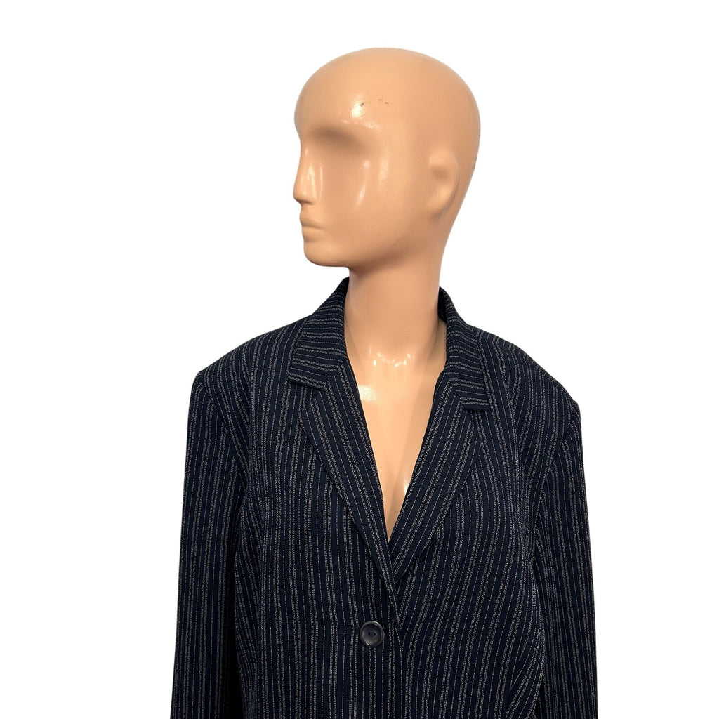 Karen Scott 18 Navy Blue Pinstripe Single Breasted Lined Career Blazer Jacket