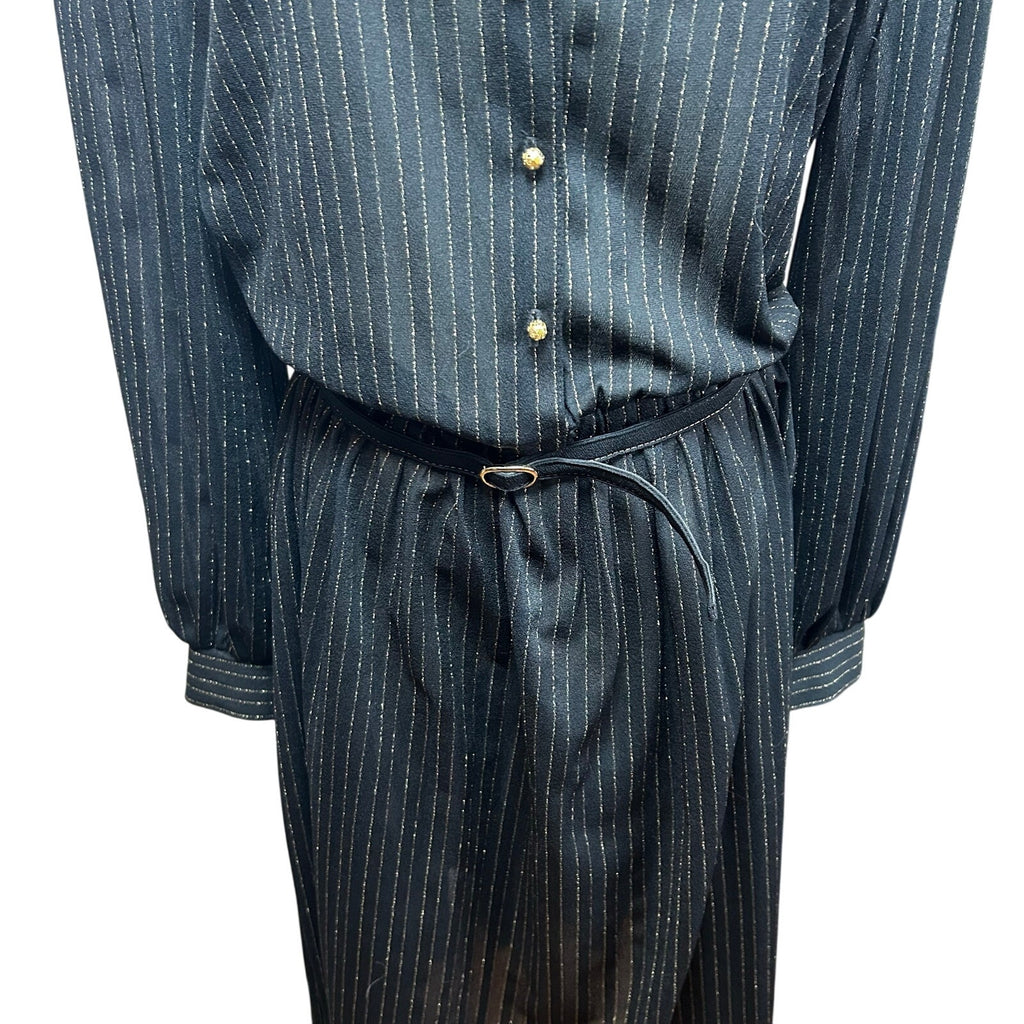 VTG 70s Butte Knit Sheer Pinstripe Pleated Midi Dress Whimsigoth Poetcore Preppy