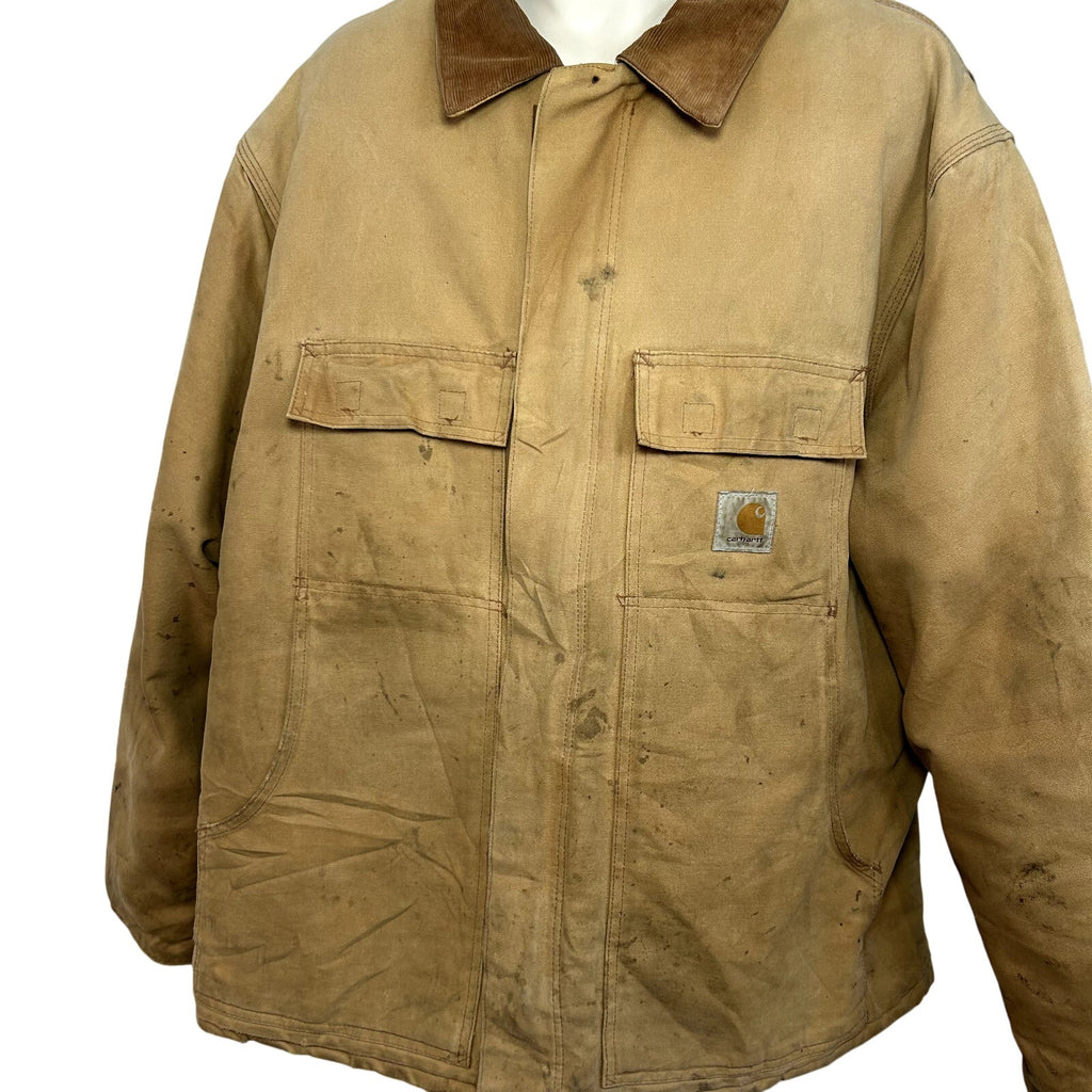 VTG 90s Carhartt J18 48R Tan Quilted Duck Detroit Work Barn Jacket Coat Gorpcore