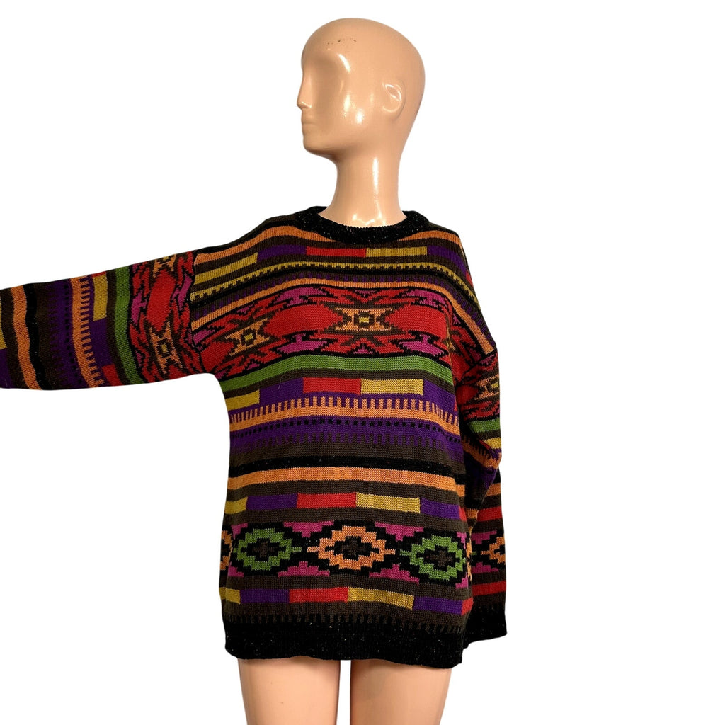 VTG 90s Hastings & Smith M Southwestern Aztec Cable Knit Crewneck Sweater