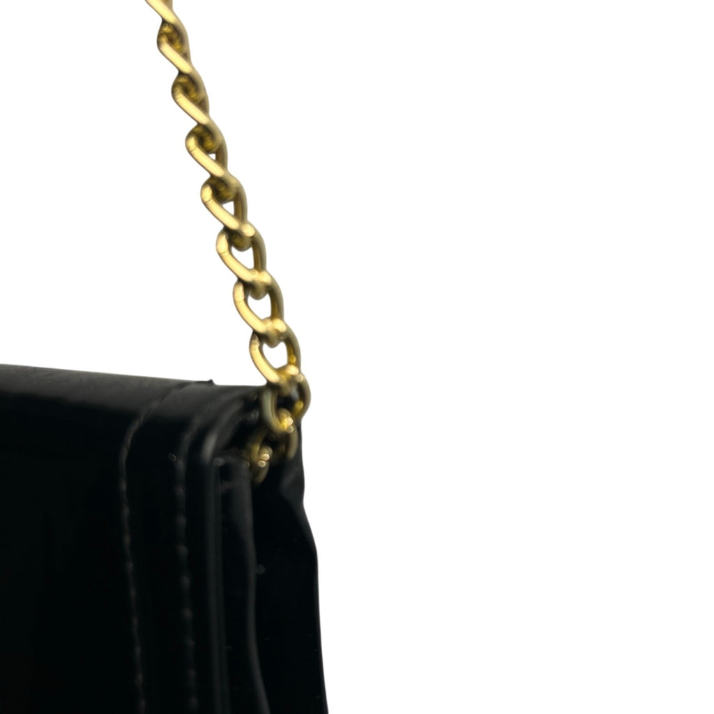 VTG 70s Patent Leather Black Gold Chain Convertible Clutch Shoulder Bag Purse