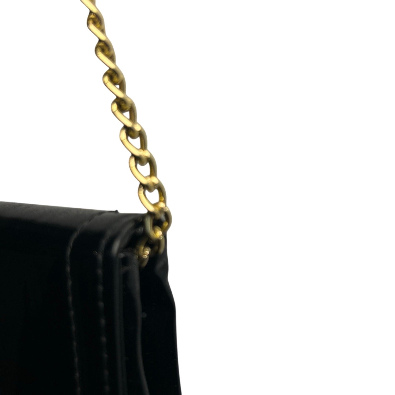 VTG 70s Patent Leather Black Gold Chain Convertible Clutch Shoulder Bag Purse