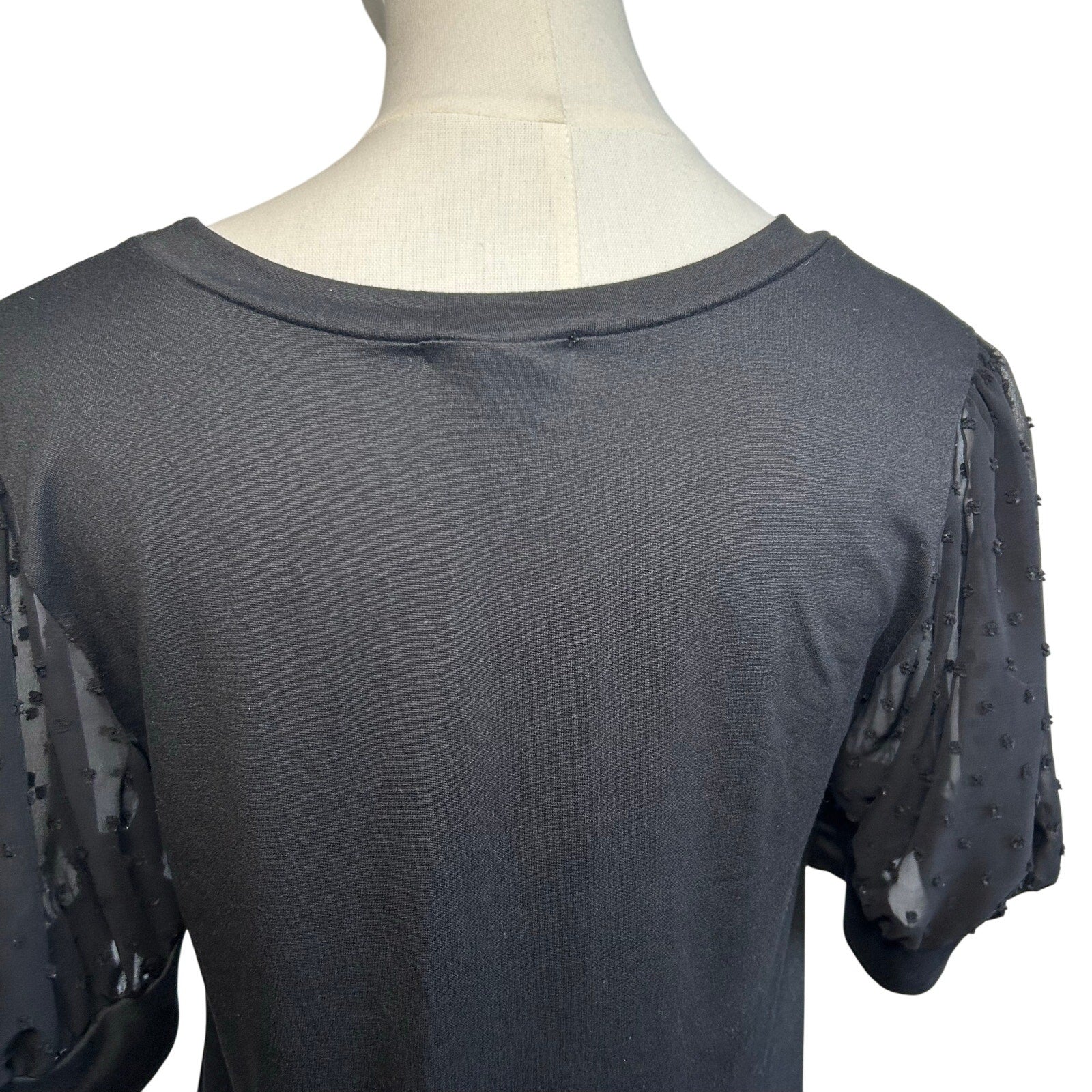 Les Amis Black Swiss Dot Puff Sleeve Top S Coquette Minimalist Goth Whimsygoth