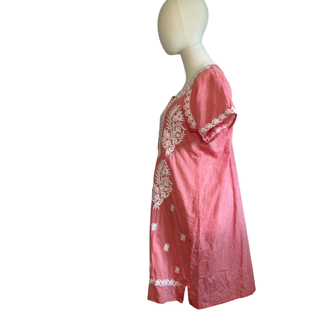 Indian Pink Peach Embroidered Cotton Mini 12 Dress Boho Cottage Fairy Whimsigoth