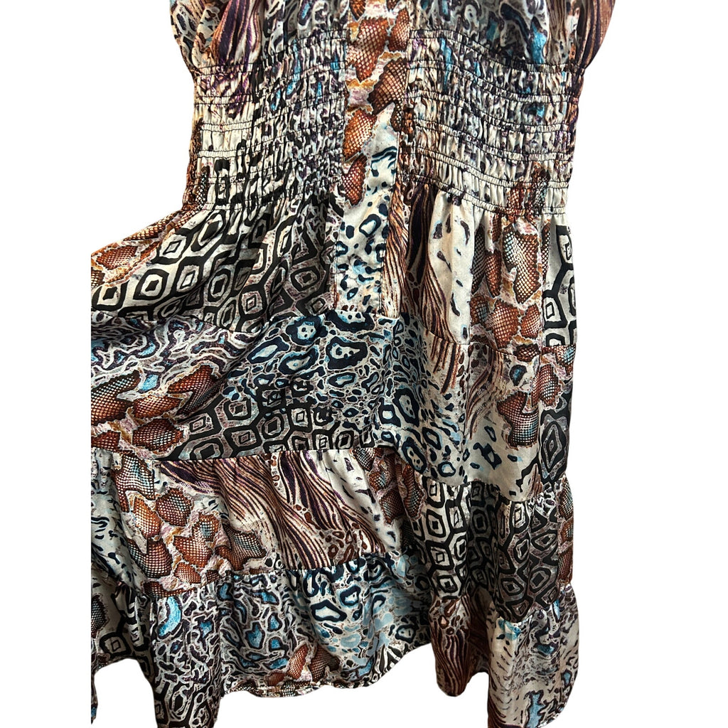 Lapis Animal Print Smocked Dress Multi M Y2K Indie Sleaze Maximalist Midi