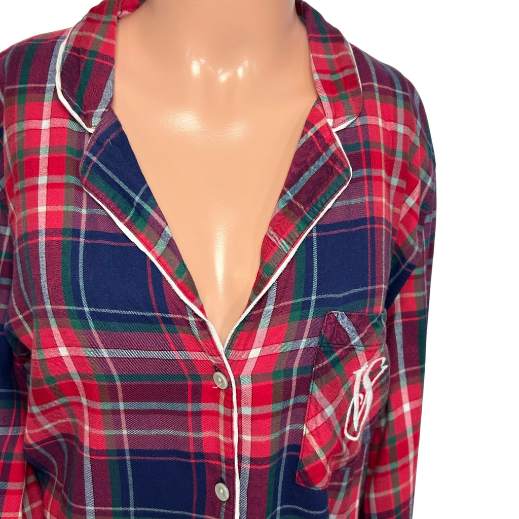 Victoria's Secret Plaid Flannel Pajama Set Red Tartan M Lounge Y2K Holiday