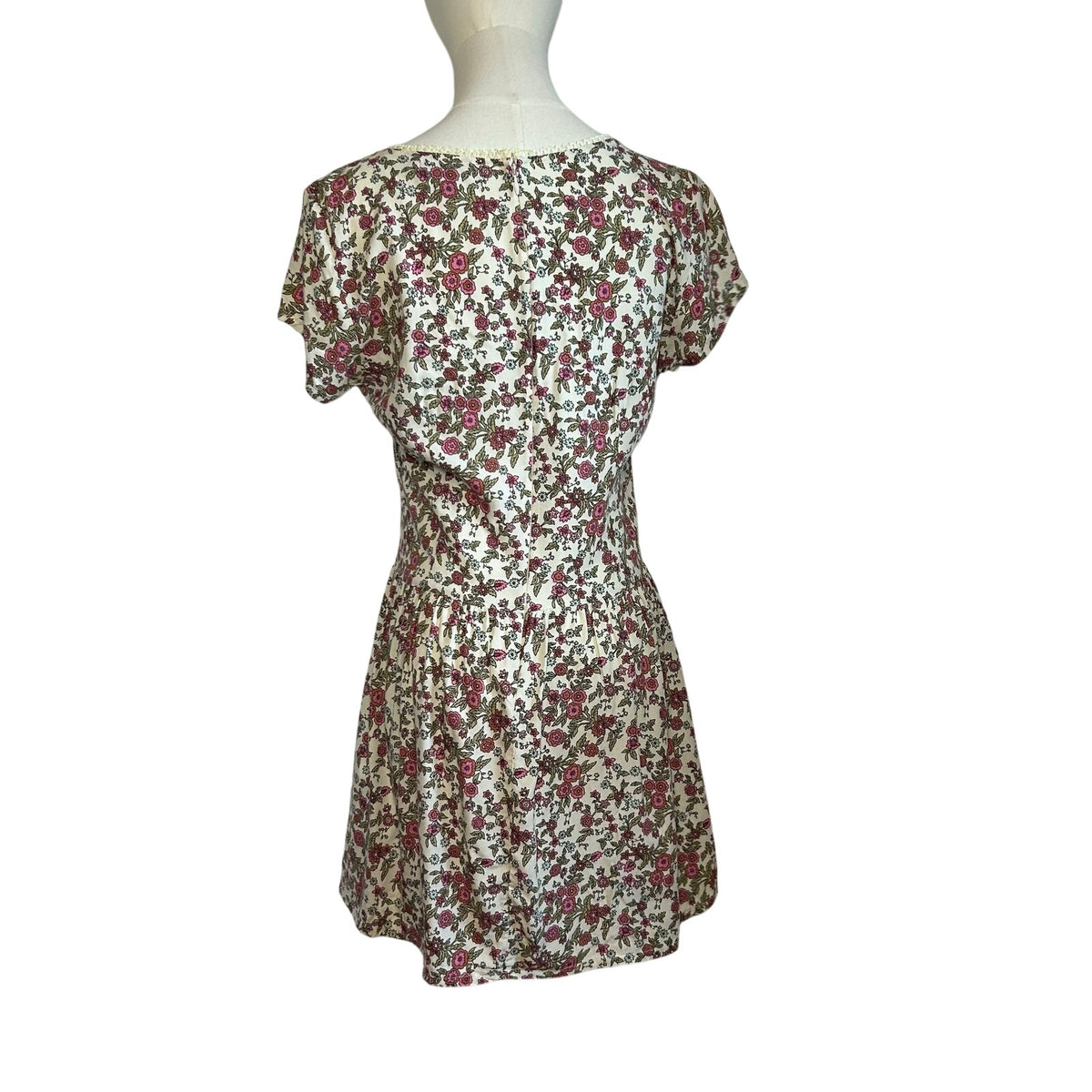 Motel White Pink Cottagecore Pleated Mini M Dress Basque Floral Coquette Fairy