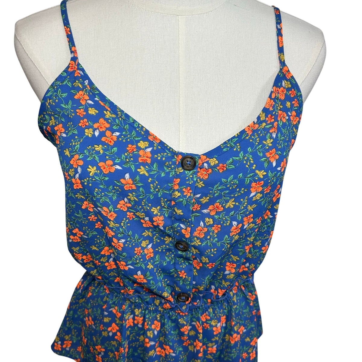 Sienna Sky Blue Floral Peplum Camisole Top S Boho Cottage Coastal Summer Resort