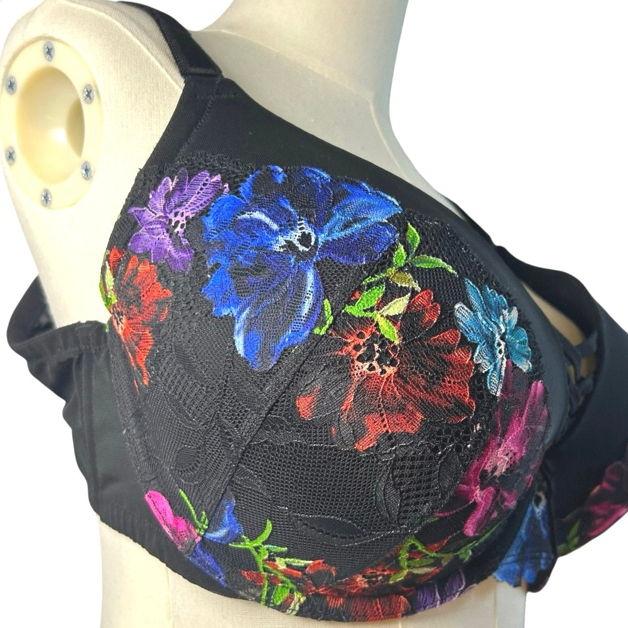 Torrid Curve Black Floral Mesh 360 Back Smoothing Push-Up Plunge Bra 44D Goth