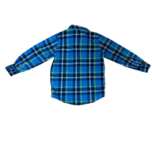 Cat & Jack Boys Blue Green Plaid Shirt Size 6/7 Long Sleeve FLAW