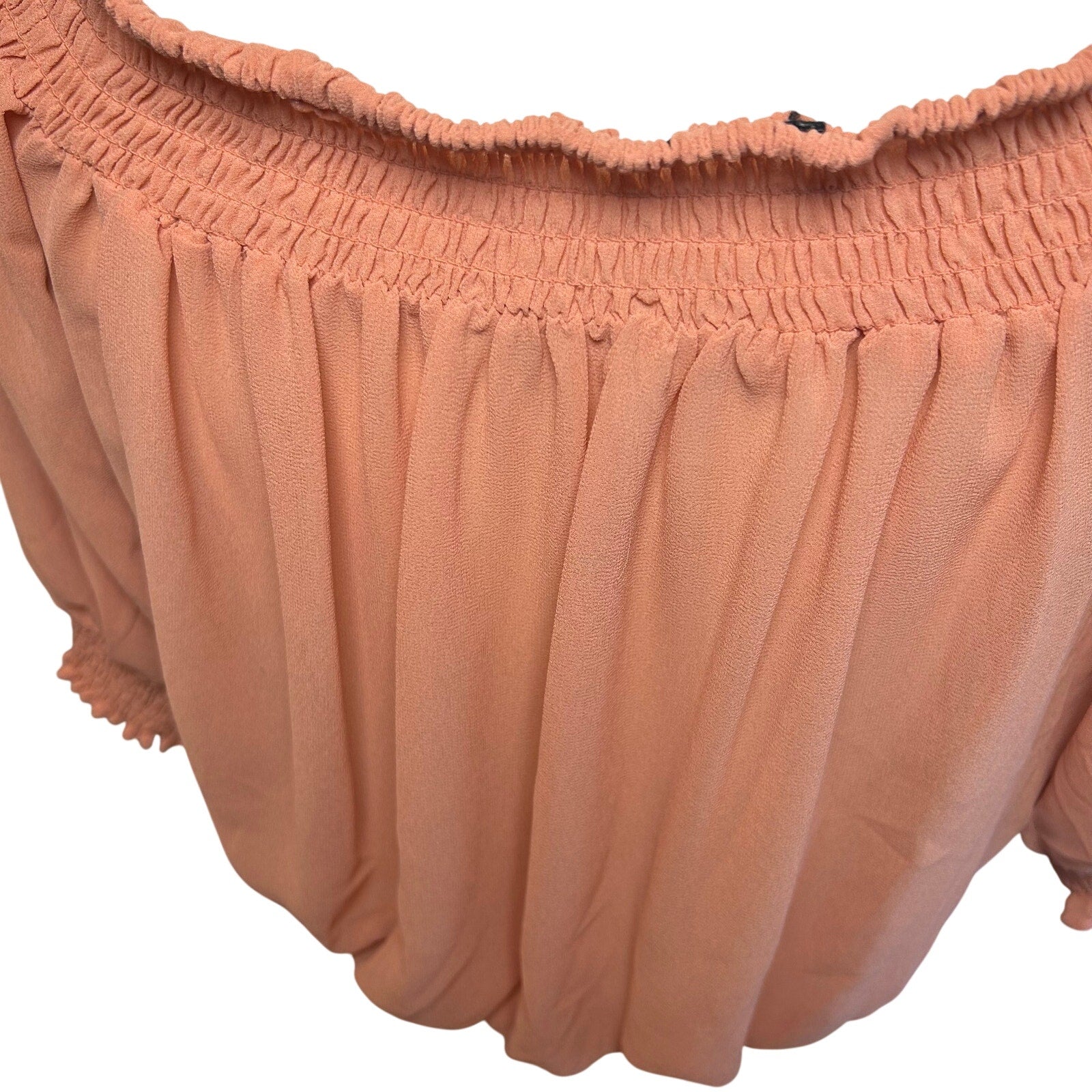Peach Sheer Chiffon Smocked Cropped M Blouse Fairycore  Coquette Whimsigoth Boho