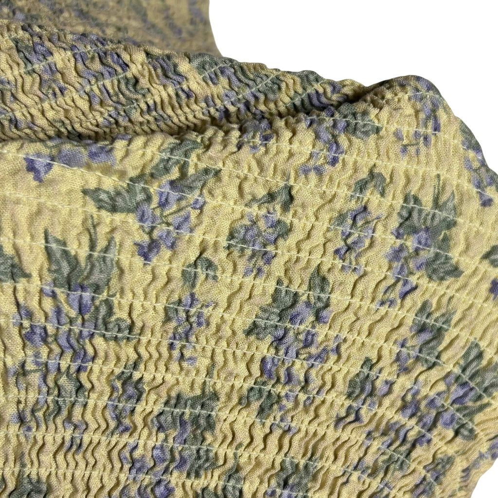 Forever 21 Yellow Purple Floral Smocked Tube Top Medium Ruffle Hem Boho Festival