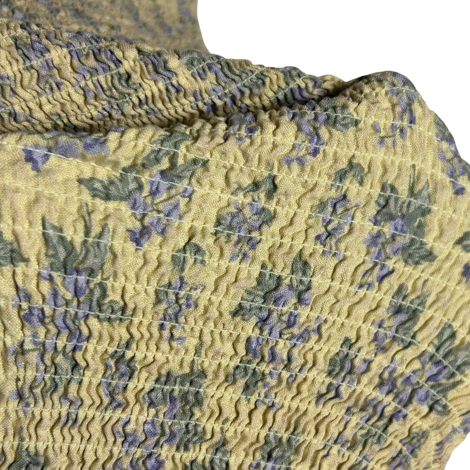 Forever 21 Yellow Purple Floral Smocked Tube Top Medium Ruffle Hem Boho Festival