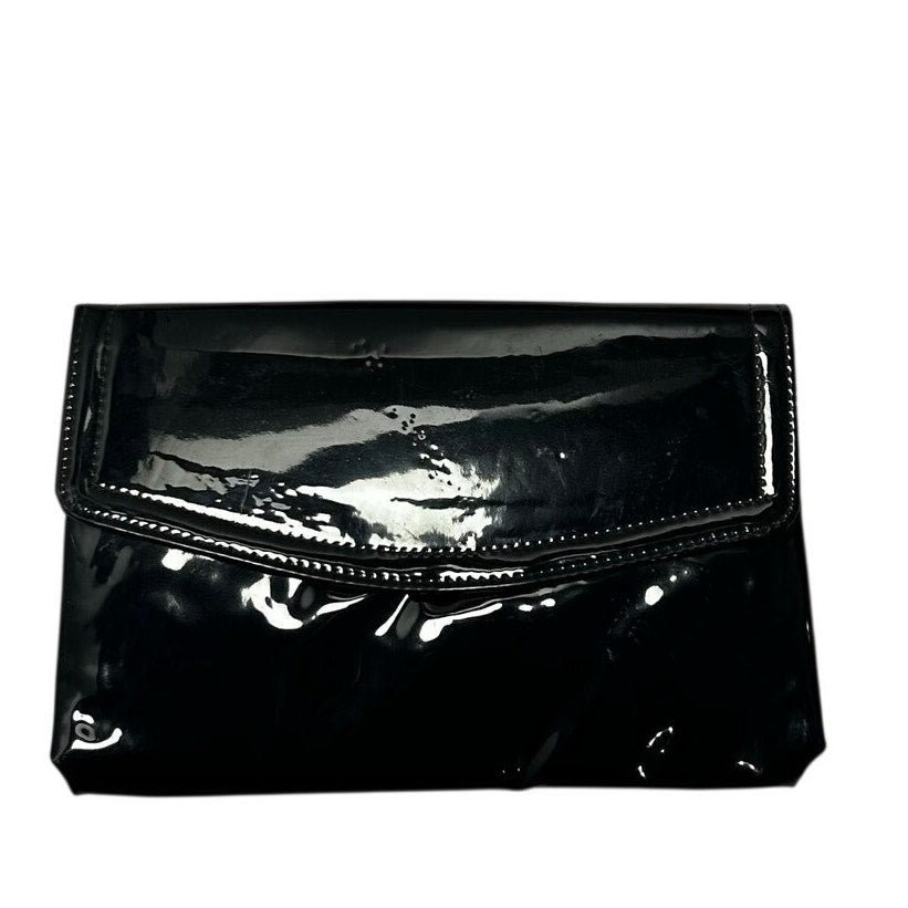 VTG 70s Patent Leather Black Gold Chain Convertible Clutch Shoulder Bag Purse
