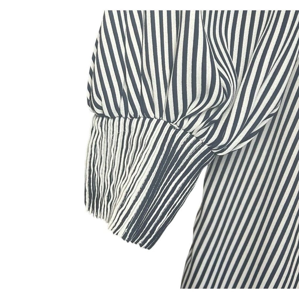 Ann Taylor Modern Striped Boat Neck Blouse Smocked Cuff Minimalist Preppy Large