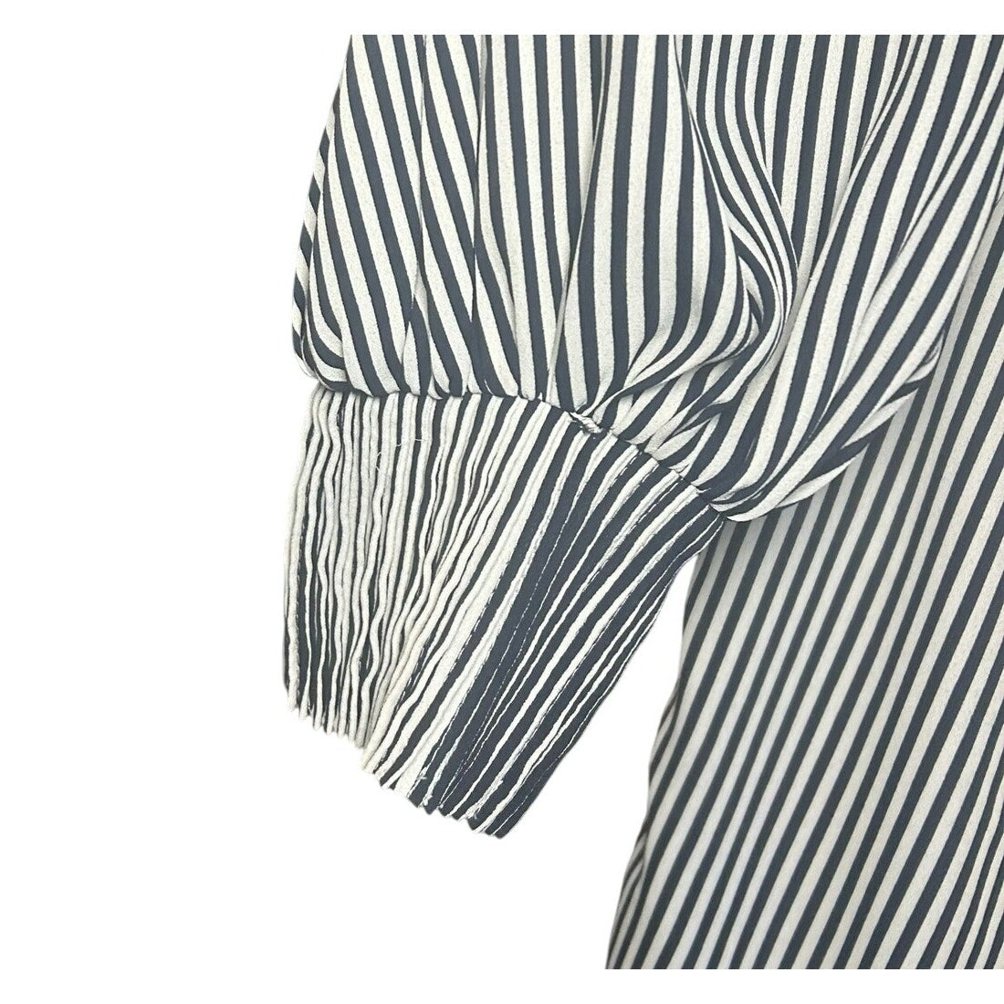Ann Taylor Modern Striped Boat Neck Blouse Smocked Cuff Minimalist Preppy Large