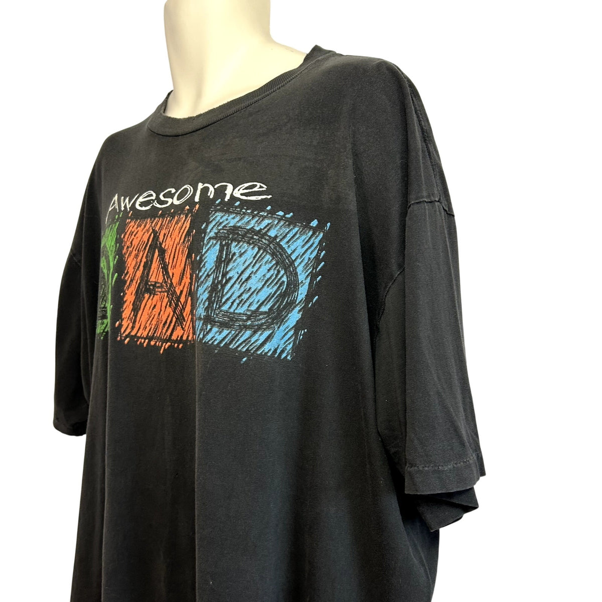 VTG 90s TSI 2XL Black Awesome Dad Graphic T-Shirt Grunge Thrashed Distressed