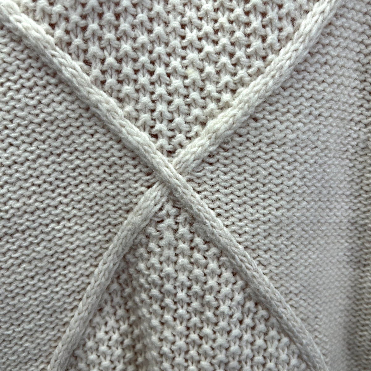 SugarLips M White Knit Fair Isle Fringe Fisherman Sweater Boho Chic Cottage
