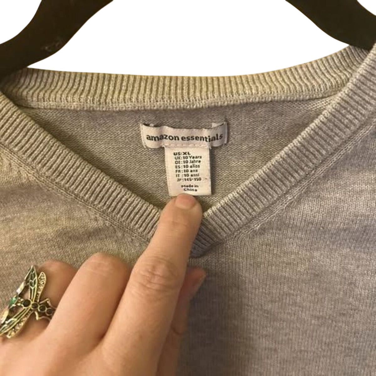 Amazon Essentials Boys 18 V-Neck Sweater Light Grey 100% Cotton Shrunken Boxy Fit