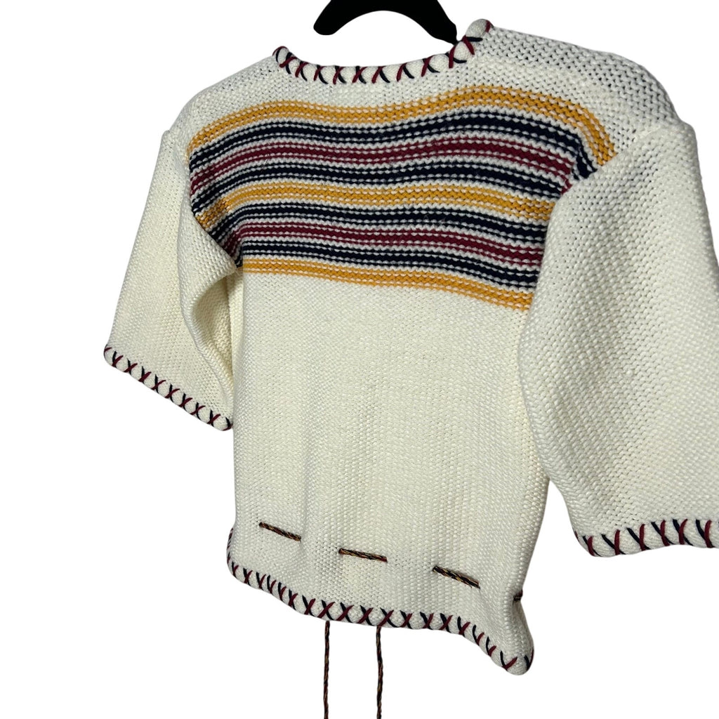 VTG F.A.I. Ivory Knit Striped Drawstring Sweater Boho Whimsygoth S Retro Preppy
