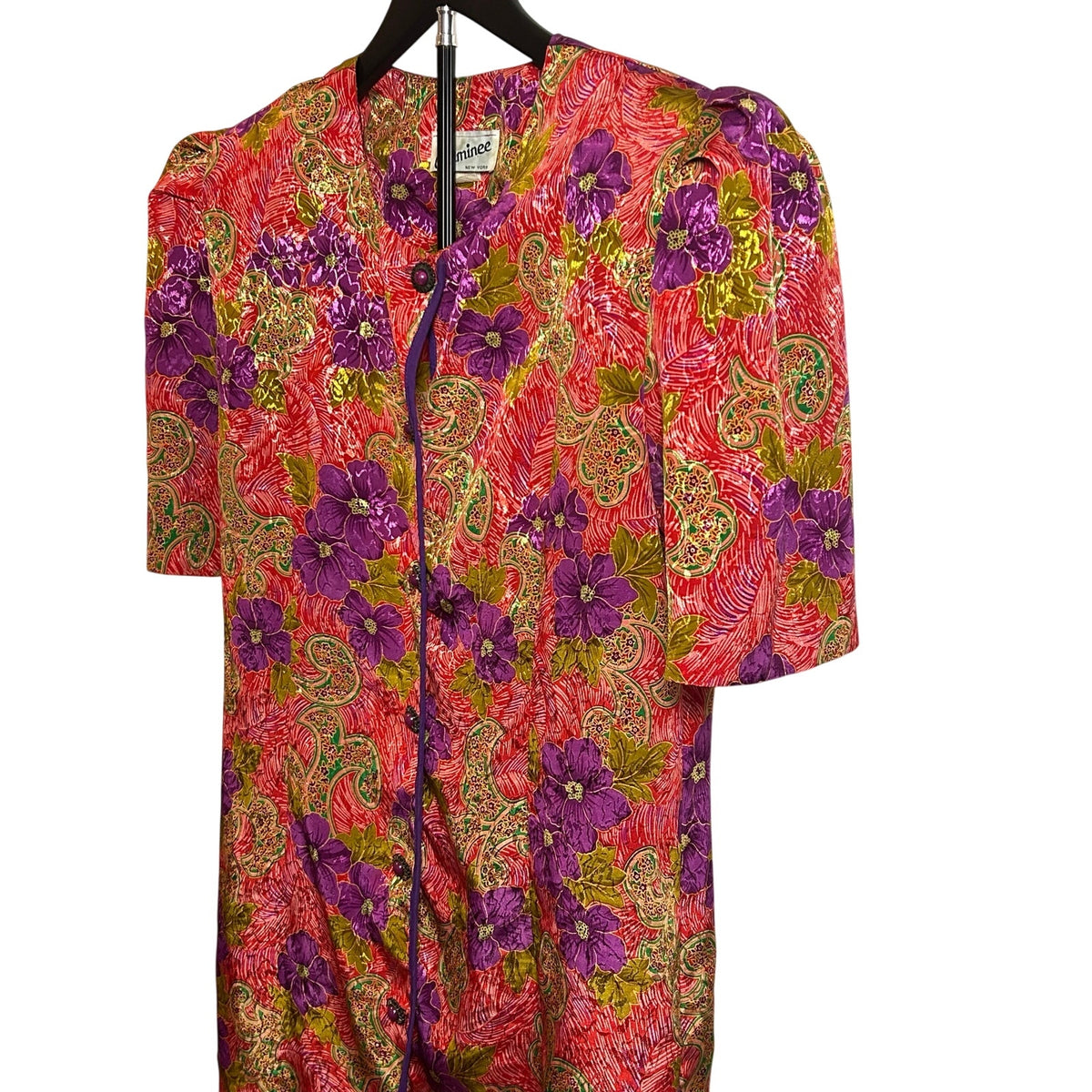VTG CH Cheminee Tunic Top Purple Red Floral Size 16 80s Maximalist Glam Boho