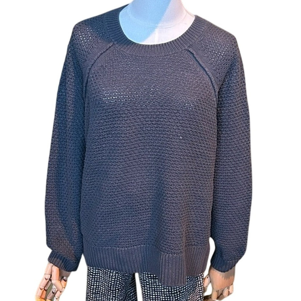 Gap Textured Honeycomb Knit Pullover Sweater Grey XL Raglan Long Sleeve Soft