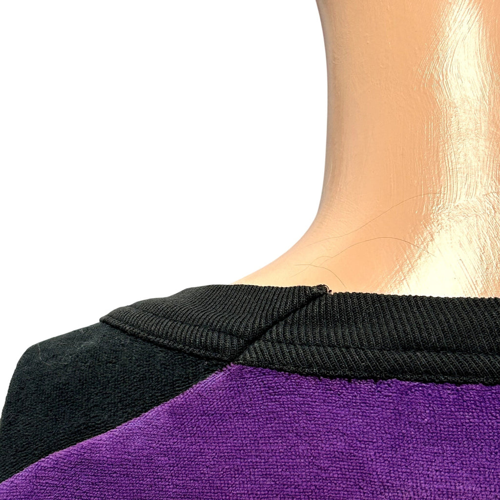 VTG 80s Como Sport M Purple Black Velour Top Colorblock Batwing Casual Retro